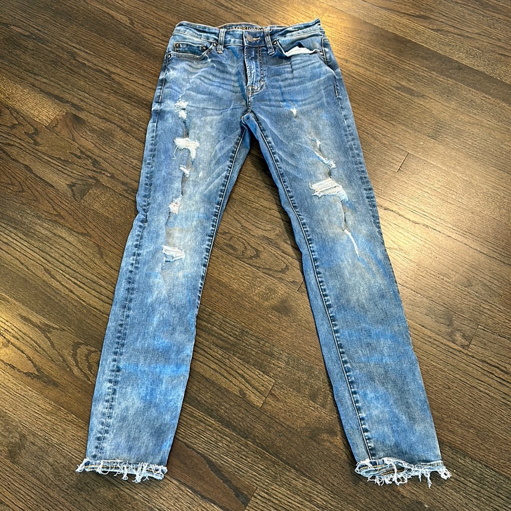 American Eagle Men’s Slim Jeans 28 x 32 Distressed Raw Hem EUC